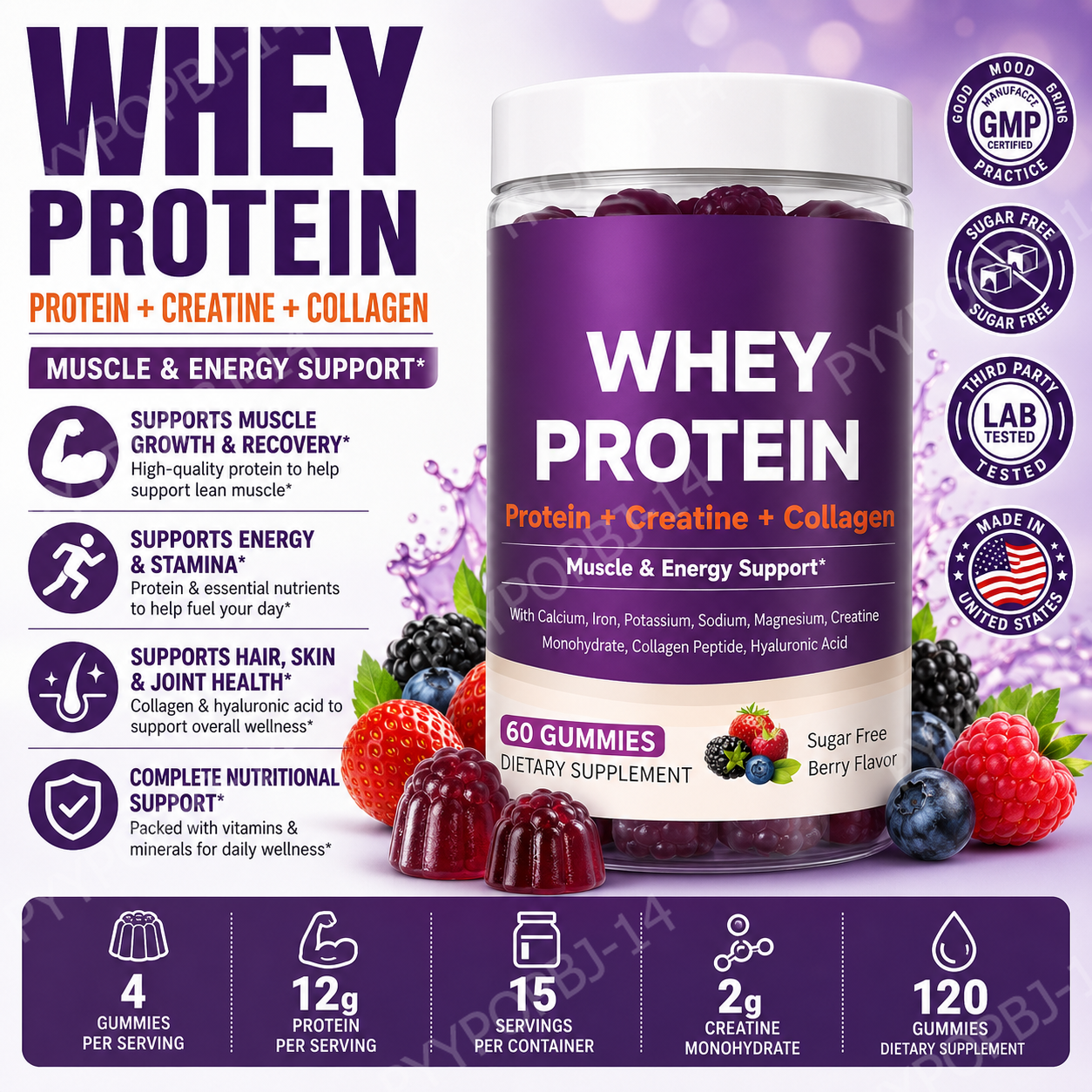 Fitness Nutrition Whey Protein - Protein Gummies with Whey Creatine Collagen
